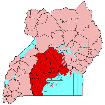 بوگندا مظللة بالأحمر في هذه الخريطة، كايونگا مخططة