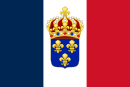 The French tricolore with the royal crown and fleur-de-lys was possibly designed by the Henri, Count of Chambord, in his younger years as a compromise, but which was never made official, and which he himself rejected when offered the throne in 1870.[30]
