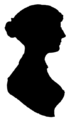 A traditional silhouette image of Jane Austen, 18th century