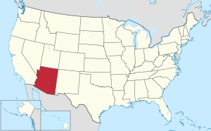 خريطة الولايات المتحدة، موضح فيها أريزونا