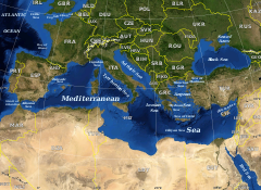 البحر المتوسط Mediterranean Sea - صورة مركبة بالقمر الصناعي للبحر المتوسط