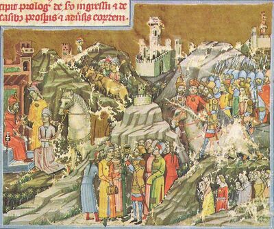 Chronicon Pictum, Hungarian, conquest, Carpathian Basin, Scythian, Árpád, Álmos, medieval, chronicle, book, illumination, illustration, history