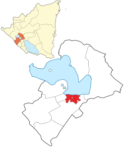 Map of Nicaragua showing location of Managua.