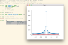 Screenshot of IPython 6.x on Mac OS, showing the computation of a fourrier transform using numpy.