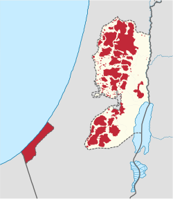 خريطة توضح المناطق تحت سيطرة السلطة الوطنية الفسطينية أو السلطة المشتركة (بالأحمر) في 2006.