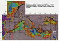 توزيع البراكين الطميية في البحر الأسود والبحر المتوسط، 2009.
