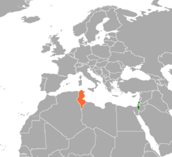 Map indicating locations of Israel and Tunisia