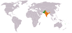 Map indicating locations of Pakistan and India