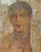A Hellenistic Greek encaustic painting on marble depicting the portrait of a young man named Theodoros on a tombstone, dated 1st century BC during the period of Roman Greece, Archaeological Museum of Thebes