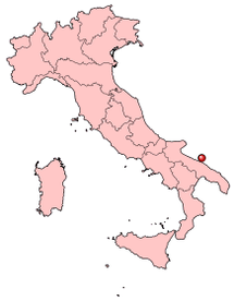 Location of the city of Bari (red dot) within Italy.