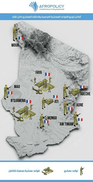 اماكن تموضع القواعد العسكرية الفرنسية ومناطق انتشار قواتها في التشاد