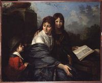 محاضرة القصة الحدوتة ("قراءة القصة"، 1796)؛ زوجة الفنان وأبناء عمها.
