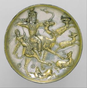 Plate with a hunting scene from the tale of Bahram Gur and Azadeh MET DT1634.jpg