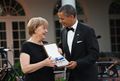 President Barack Obama awarding the Presidential Medal of Freedom to German chancellor Angela Merkel on June 7, 2011.