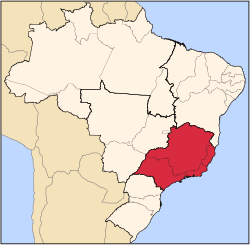 موقع الاقليم الجنوبي الشرقي في البرازيل.
