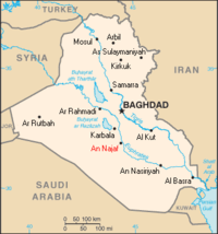 موقع النجف (بالأحمر) في العراق.