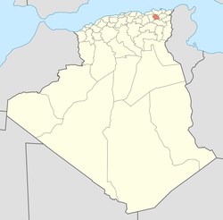 خريطة الجزائر موضح عليها موقع ولاية قسنطينة.