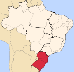 موقع الاقليم الجنوبي في البرازيل