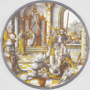 The Judgment of Cambyses. Stained glass, by Dirck Vellert, 1542