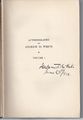 An autographed copy of "Autobiography of Andrew D. White Volume 1" dated June 23, 1916