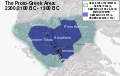 Proto-Greek area of settlement (2200/2100–1900 BC) suggested by Katona (2000), Sakellariou (2016, 1980, 1975) and Phylaktopoulos (1975).