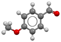 Ball-and-stick model of the anisaldehyde molecule