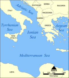 البحر الأيوني Ionian Sea - خريطة البحر الأيوني