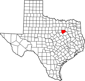 Map of Texas highlighting Ellis County