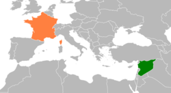 Map indicating locations of France and Syria