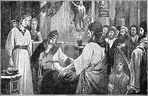Illustration of the biblical story of Daniel interpreting Nebuchadnezzar's dream