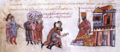 Arab captives are brought before Emperor Romanos III (Fol. 204v)