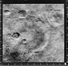 Mariner Crater, as seen by Mariner 4 in 1965. Pictures like this suggested that Mars is too dry for any kind of life.