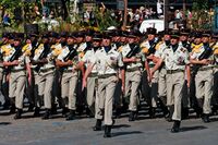 Members of 21e RIMA in parade formation