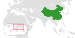 Map indicating locations of الإمارات العربية المتحدة and الصين