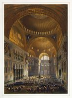 Hagia Sophia during its time as a mosque. Illustration by Gaspare Fossati and Louis Haghe from 1852.