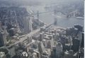 World Trade Center view of the Manhattan Bridge, Brooklyn Bridge, and the East River in 1992.