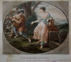 F. Bartolozzi after A. Kauffman. Rhodope in love with Aesop. Scene from an English comedy "The history and love of Rhodope". 1780s